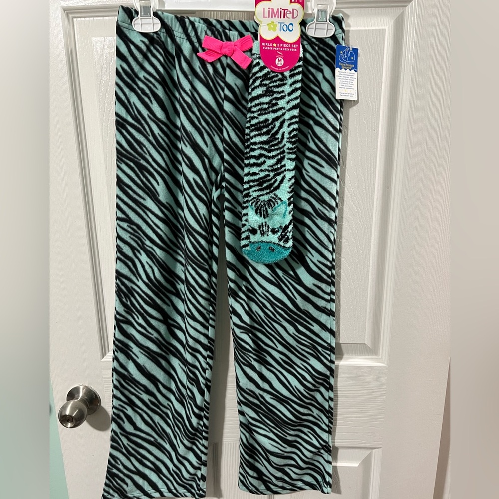 Limited Too Zebra Print Kids Pajama Pants and Socks set.
